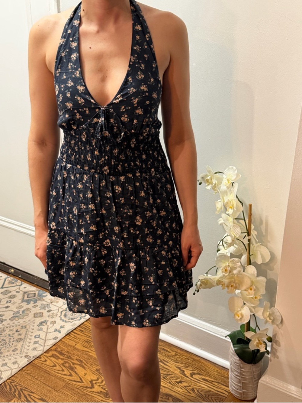 Navy Floral Halter Mini Dress